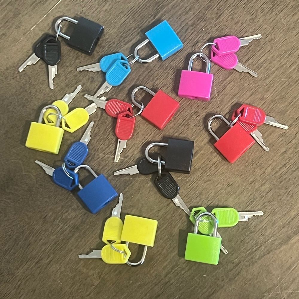 Colorful Padlock Set with Keys small for luggage or backpacks set of 10